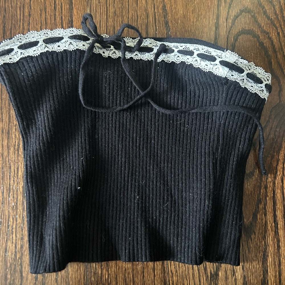 Edikted Black Lace Trim Ribbed Women's Tube Top